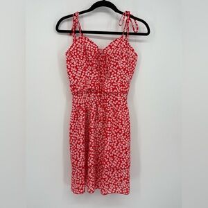 SIMPLEE Dress Spaghetti Tie Red-Orange White Floral Mini Women’s Small